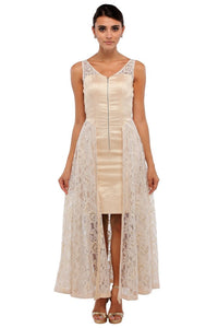 Shop designer off-white side paneled lace gown online in USA  at Pure Elegance online store. Get a gorgeous ethnic look with a range of exquisite Indian designer dresses from our clothing store in USA. We also got the best Indian dresses for the brides in USA. Shop now.-full view