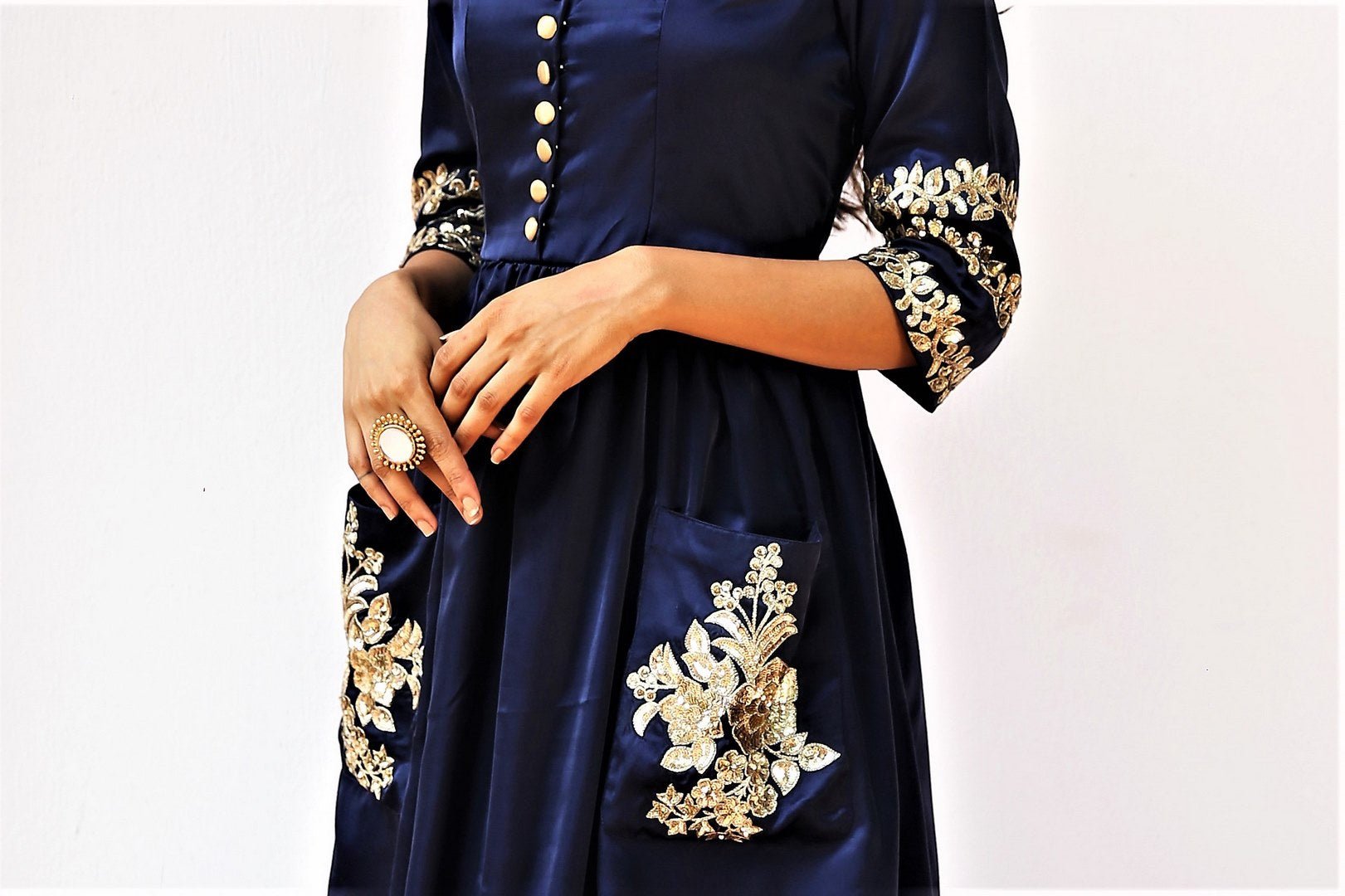 Shop midnight blue silk tunic with powder blue palazzo online in USA. Get occasion ready with a stunning range of Indian designer dresses from Pure Elegance fashion store in USA. Shop from a collection of designer suits, wedding sarees, wedding lehengas and Indian clothing for a gorgeous ethnic look from our online store.-details;