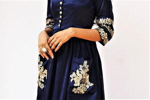Shop midnight blue silk tunic with powder blue palazzo online in USA. Get occasion ready with a stunning range of Indian designer dresses from Pure Elegance fashion store in USA. Shop from a collection of designer suits, wedding sarees, wedding lehengas and Indian clothing for a gorgeous ethnic look from our online store.-details;