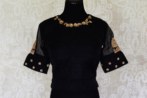 Shop black color embroidered designer silk saree blouse online in USA. For Indian women in USA, Pure Elegance fashion store brings an alluring collection of designer sari blouses to match your beautiful Indian saris. Shop now at our online store.-front