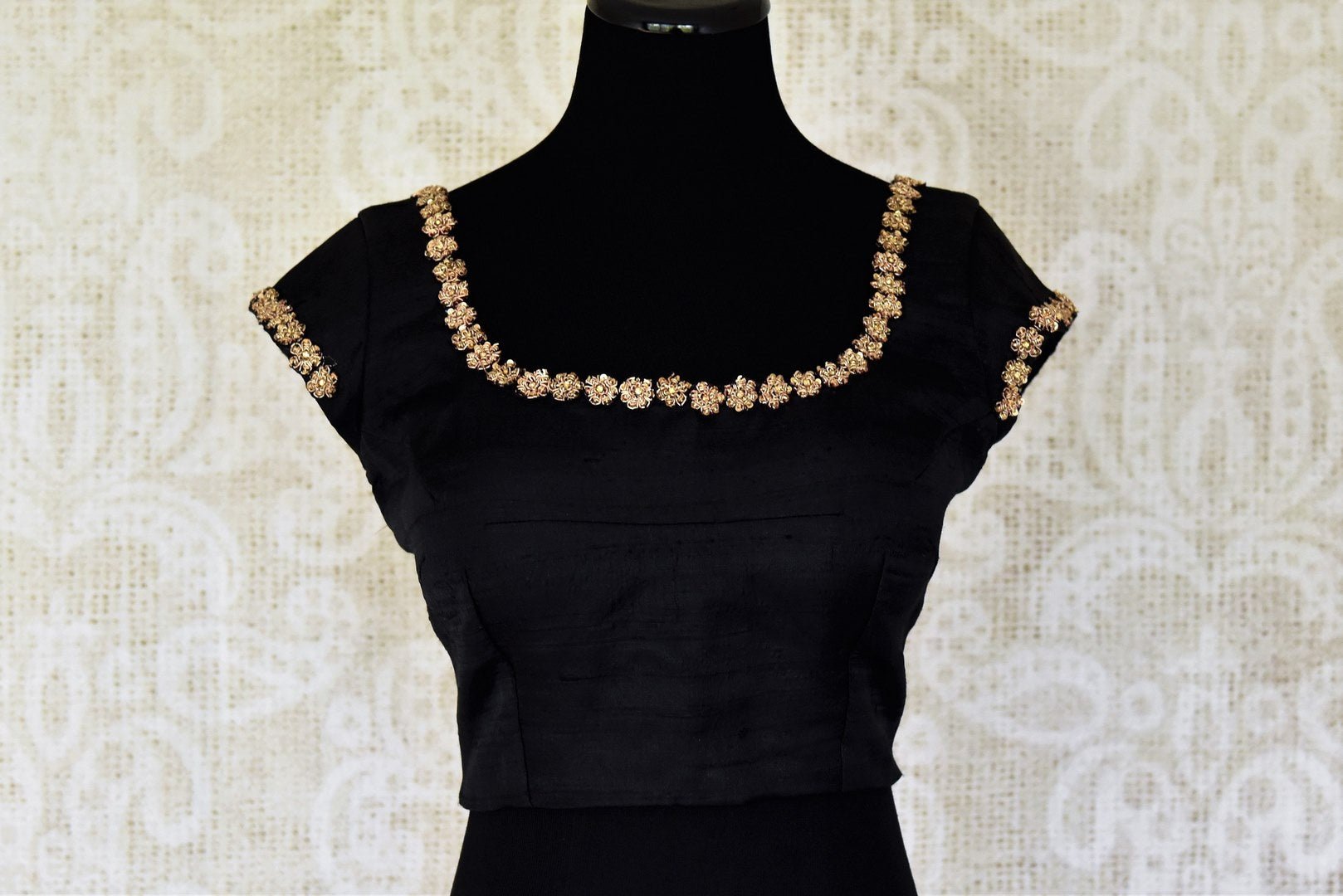 Shop black silk saree blouse with embroidery online in USA. For Indian women in USA, Pure Elegance fashion store brings an alluring collection of readymade saree blouses to match your beautiful Indian sarees. Shop now at our online store.-front