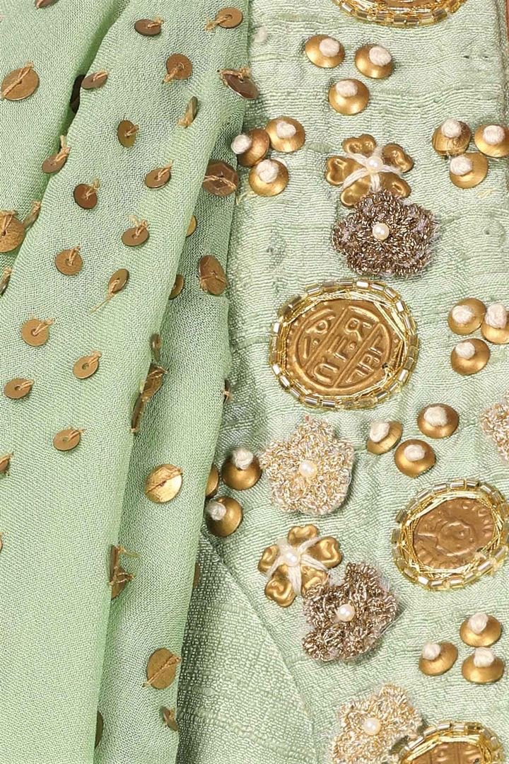 Buy pastel green raw silk embroidered saree blouse online in USA with georgette sleeves at Pure Elegance fashion store. Choose from a range of exquisite designer saree blouses perfect to amp your saree style. also available at our online store.-details