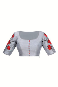 Shop ash grey floral applique designer saree blouse online in USA from Pure Elegance fashion store. Choose from a range of exquisite readymade designer sari blouses perfect to amp up your saree style. also available at our online store.-full view