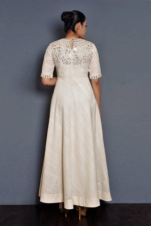 Buy off-white parsi embroidery full length dress online in USA. Pick your favorite Indian dresses from Pure Elegance clothing store in USA. Step up your style with a range of Indian designer dresses, suits, designer lehengas also available on our online store.-back