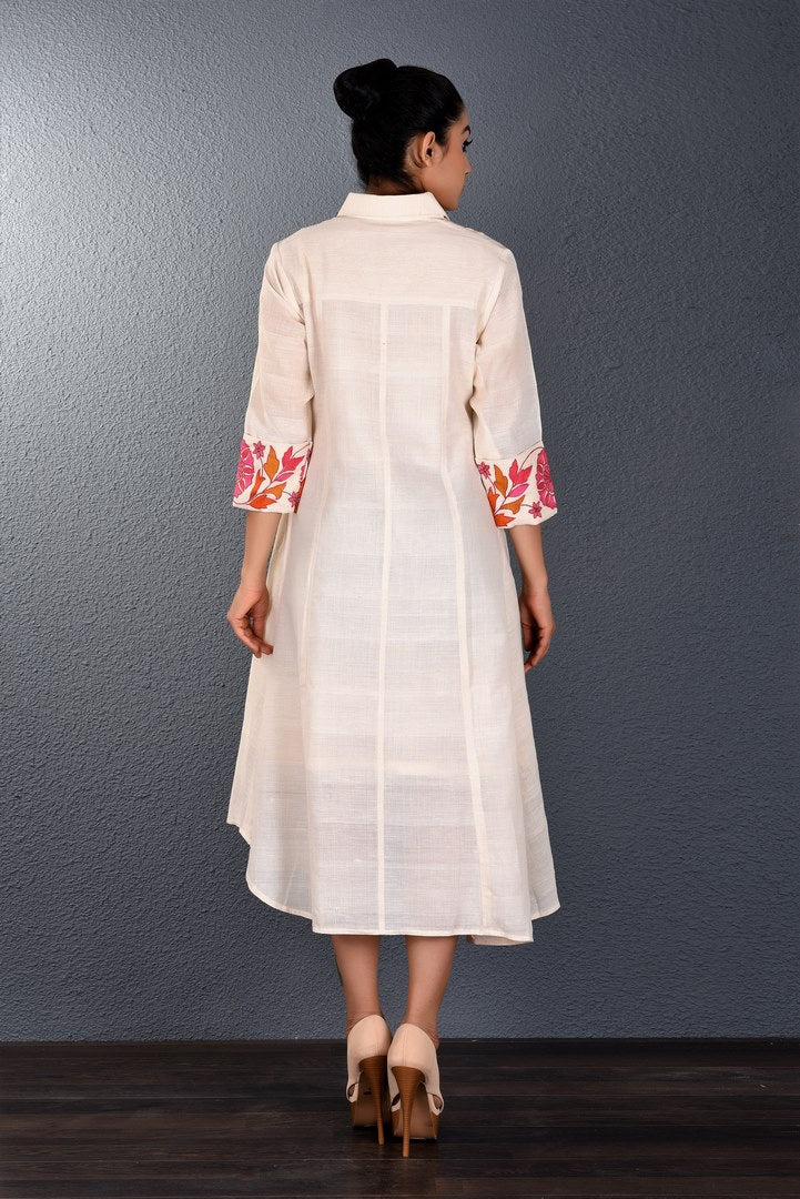 Buy off-white embroidered asymmetric shirt dress online in USA. Pick your favorite Indian dresses from Pure Elegance clothing store in USA. Step up your style with a range of Indian designer dresses, suits, designer lehengas also available on our online store. -back