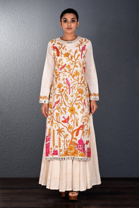 Buy beautiful off-white embroidered floor length double layered dress online in USA. Pick your favorite Indian dresses from Pure Elegance clothing store in USA. Step up your style with a range of Indian designer dresses, suits, designer lehengas also available on our online store. -full view