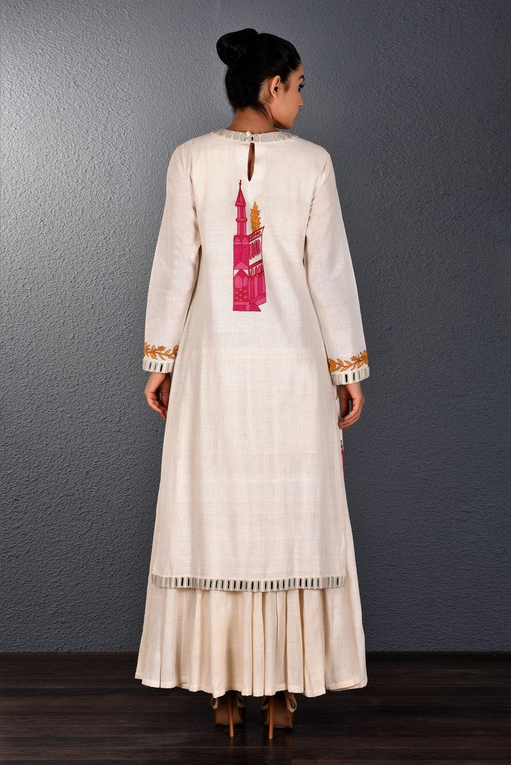 Buy beautiful off-white embroidered floor length double layered dress online in USA. Pick your favorite Indian dresses from Pure Elegance clothing store in USA. Step up your style with a range of Indian designer dresses, suits, designer lehengas also available on our online store. -back