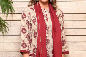 Buy grey and maroon dabu print cotton kurta with scarf and palazzo online in USA. Pick your favorite Indian designer suits and dresses from Pure Elegance clothing store in USA. Make your ethnic collection complete with a range of Indian saris, Anarkali suits, designer lehengas also available on our online store.  -top