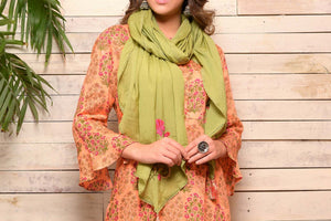 Buy peach printed cotton kurta with palazzo online in USA and green embroidered scarf. Pick your favorite Indian designer suits and dresses from Pure Elegance clothing store in USA. Make your ethnic collection complete with a range of Indian sarees, Anarkali suits, designer lehengas also available on our online store.  -top