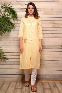 Buy lemon color embroidered kurta with white pants online in USA. Pick your favorite Indian designer suits and dresses from Pure Elegance clothing store in USA. Make your ethnic collection complete with a range of Indian sarees, Anarkali suits, designer lehengas also available on our online store.  -full view