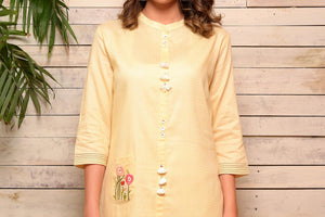 Buy lemon color embroidered kurta with white pants online in USA. Pick your favorite Indian designer suits and dresses from Pure Elegance clothing store in USA. Make your ethnic collection complete with a range of Indian sarees, Anarkali suits, designer lehengas also available on our online store.  -top