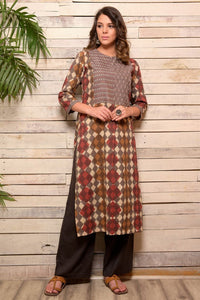 Shop grey Dabu print cotton kurta with matching palazzo online in USA. Pick your favorite Indian designer suits and dresses from Pure Elegance clothing store in USA. Make your ethnic collection complete with a range of Indian sarees, Anarkali suits, designer lehengas also available on our online store. -full view