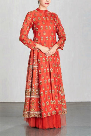 Shop red color embroidered organza kurta with cancan online in USA. Make a captivating fashion statement with a range of designer dresses from Pure Elegance clothing store in USA. If you are looking for Indian designer clothes online, then look to our online store for a stunning collection of Anarkali dresses, wedding lehengas and much more-side