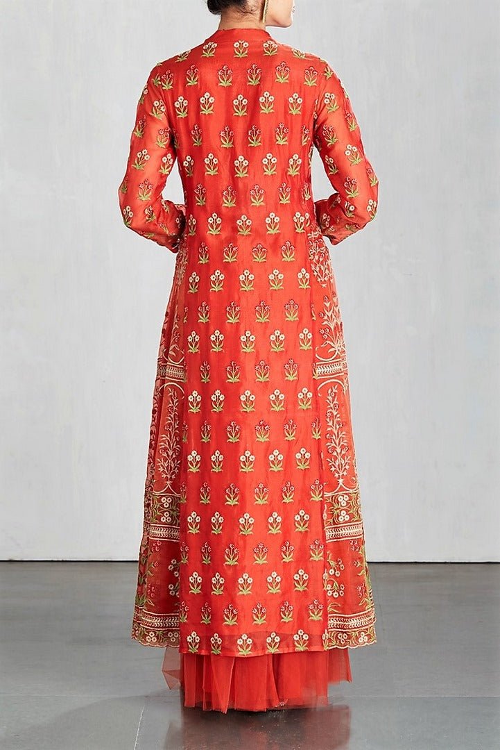 Shop red color embroidered organza kurta with cancan online in USA. Make a captivating fashion statement with a range of designer dresses from Pure Elegance clothing store in USA. If you are looking for Indian designer clothes online, then look to our online store for a stunning collection of Anarkali dresses, wedding lehengas and much more-back