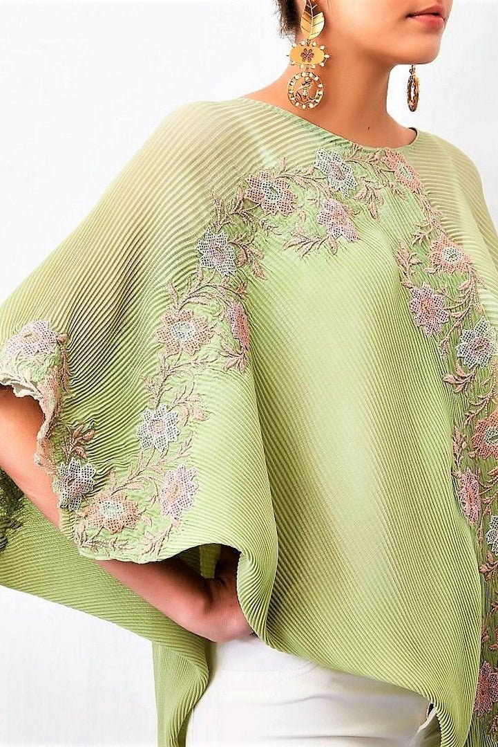 Shop green color embroidered chiffon cape online in USA. Keep your style perfect with a stylish range of Indian designer clothes from Pure Elegance fashion store in USA. If you want to shop for Indian clothes online, then browse through our online store and shop at the comfort of your home.-side