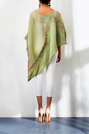 Shop green color embroidered chiffon cape online in USA. Keep your style perfect with a stylish range of Indian designer clothes from Pure Elegance fashion store in USA. If you want to shop for Indian clothes online, then browse through our online store and shop at the comfort of your home.-back