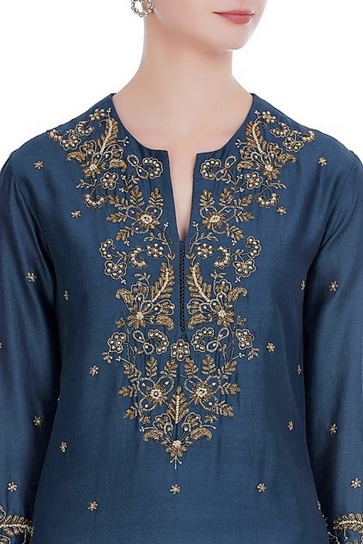 Shop designer navy embroidered kurti with balloon skirt online in USA. Keep your style perfect with a stylish range of Indian designer dresses from Pure Elegance fashion store in USA. If you want to shop for Indian clothes online, then browse through our online store and shop at the comfort of your home.-kurti