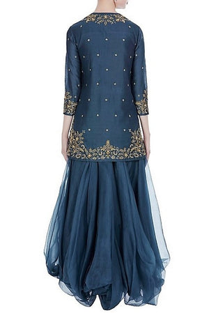 Shop designer navy embroidered kurti with balloon skirt online in USA. Keep your style perfect with a stylish range of Indian designer dresses from Pure Elegance fashion store in USA. If you want to shop for Indian clothes online, then browse through our online store and shop at the comfort of your home.-back