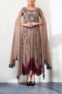 Shop mauve embroidered draped dress with attached dupatta online in USA. Keep your style perfect with a stylish range of Indian designer dresses from Pure Elegance fashion store in USA. If you want to shop for Indian clothes online, then browse through our online store and shop at the comfort of your home.-full view
