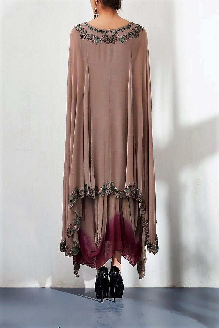 Shop mauve embroidered draped dress with attached dupatta online in USA. Keep your style perfect with a stylish range of Indian designer dresses from Pure Elegance fashion store in USA. If you want to shop for Indian clothes online, then browse through our online store and shop at the comfort of your home.-back