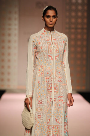 Shop designer ivory color architecture print long dress online in USA. Keep your style perfect with a stylish range of Indian designer dresses from Pure Elegance fashion store in USA. If you want to shop for modern Indian clothing online, then browse through our online store and shop at the comfort of your home.-front