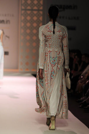Shop designer ivory color architecture print long dress online in USA. Keep your style perfect with a stylish range of Indian designer dresses from Pure Elegance fashion store in USA. If you want to shop for modern Indian clothing online, then browse through our online store and shop at the comfort of your home.-back