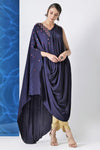 Shop navy embroidered draped crepe kurta with dhoti pants online in USA at Pure Elegance. Make your wardrobe an eclectic mix of alluring silhouettes and colors with a range of Indian designer clothes available at our clothing store in USA. -full view