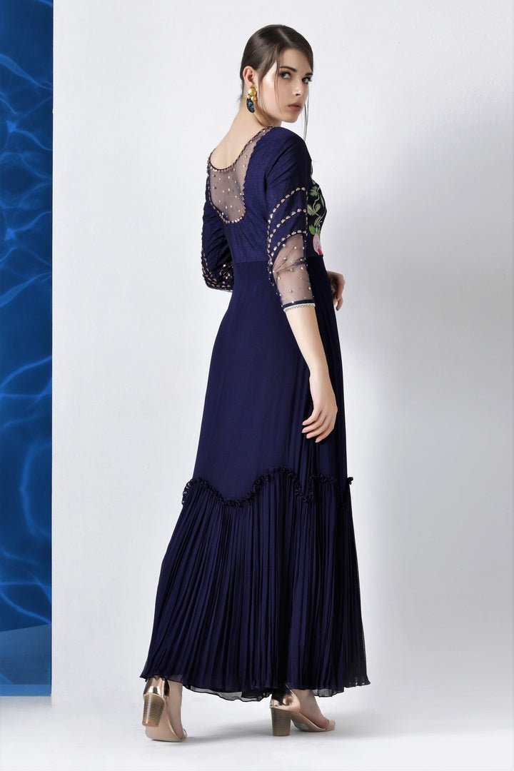 Shop navy embroidered kurta with palazzo and dupatta online in USA from Pure Elegance. Make your wardrobe an eclectic mix of alluring silhouettes and colors with a range of Indian designer clothing available at our fashion store in USA. -back