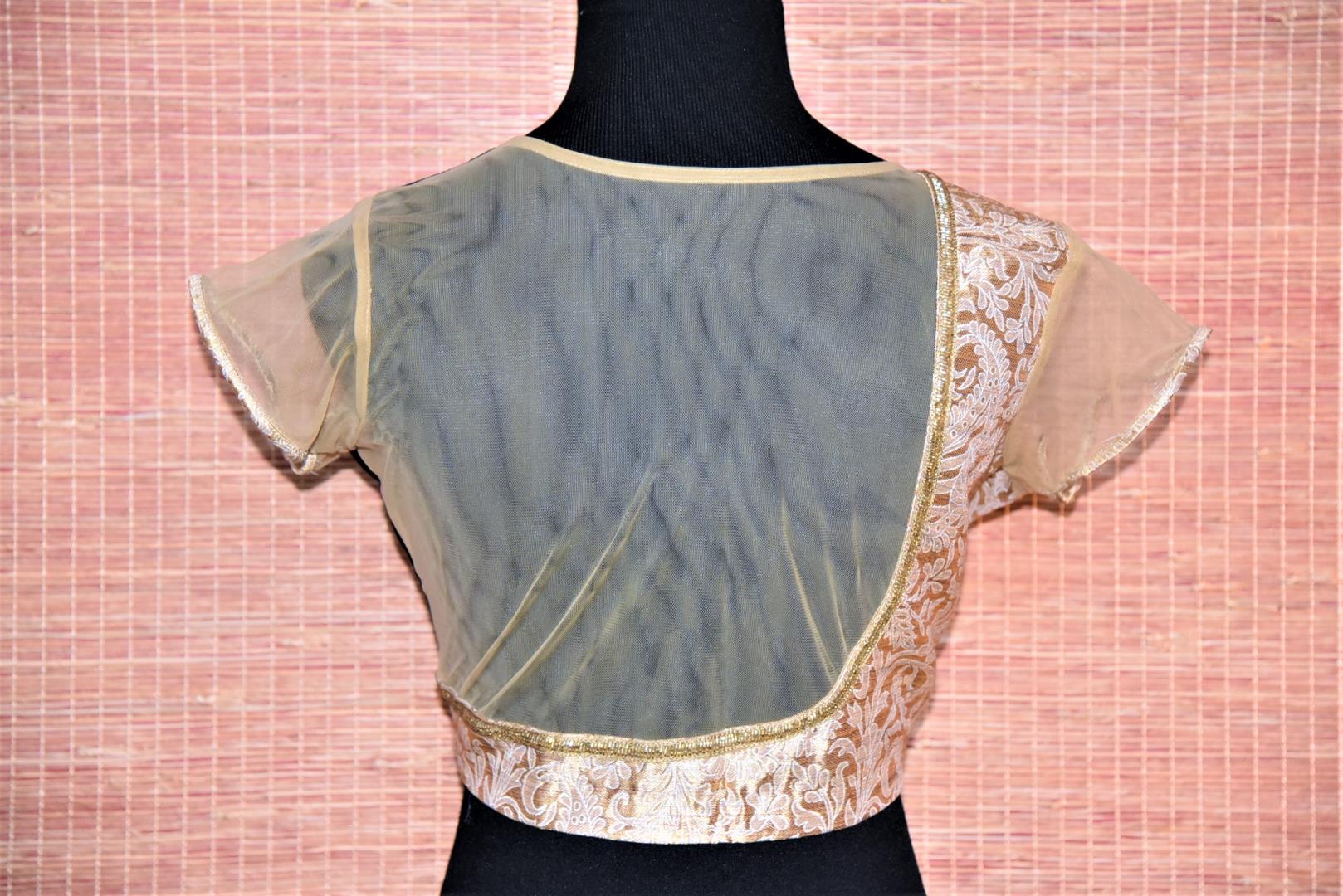 Shop black and cream Banarasi designer saree blouse online in USA. Look captivating in Indian sarees matched with exquisite readymade sari blouses from Pure Elegance Indian fashion boutique in USA.-back