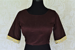 Buy beautiful coffee brown silk saree blouse online in USA with hand embroidered border. Complete your beautiful Indian saris with designer saree blouses ,readymade saree blouse, cotton blouses, silk sari blouses from Pure Elegance Indian saree store in USA.-full view