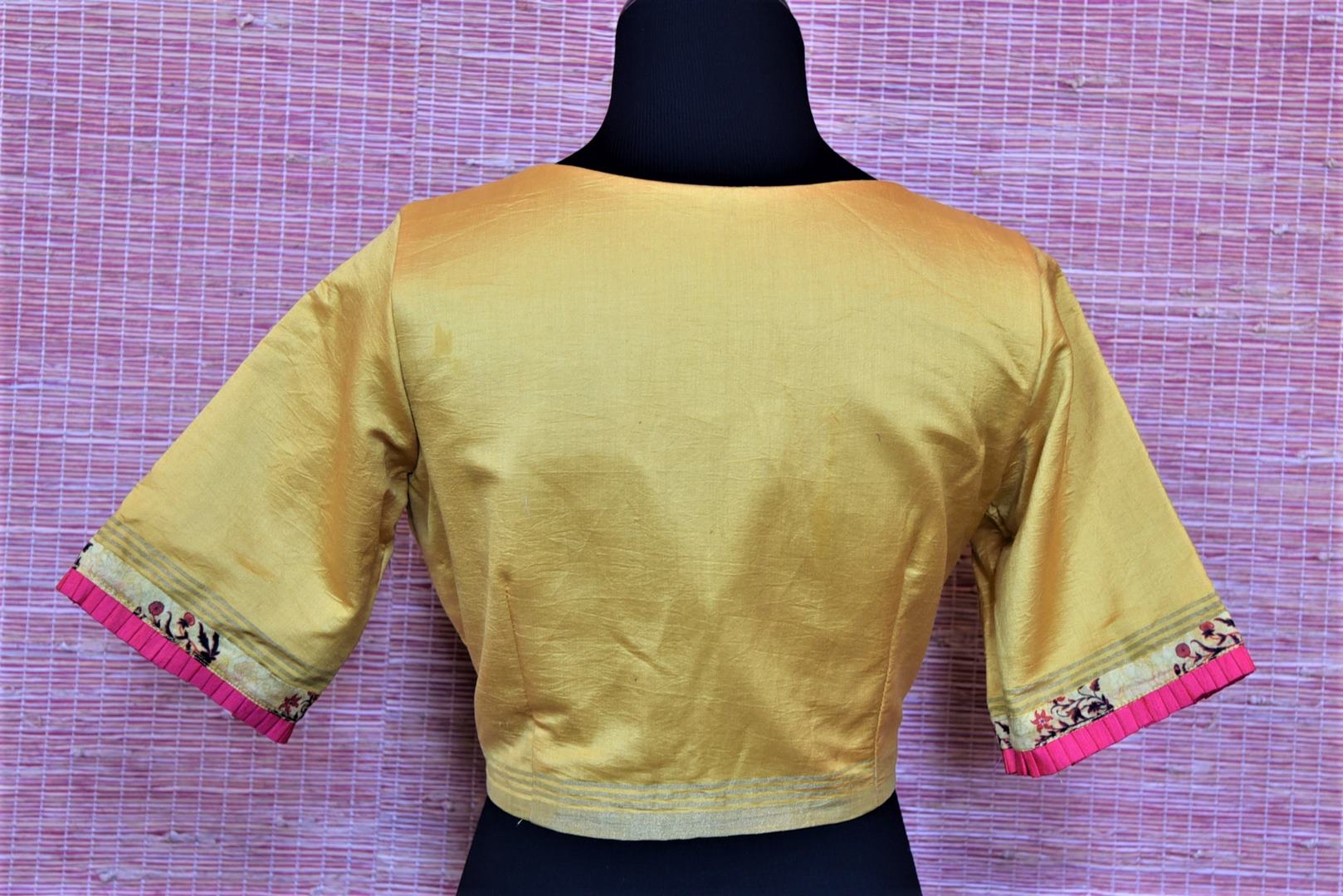 Buy yellow embroidered silk readymade saree blouse online in USA. Complete your Indian sarees with exquisite readymade sari blouse from Pure Elegance Indian clothing store in USA.-back