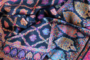 Shop stunning black dupatta online in USA with multicolor Kani weave. Add an elegant touch to your ethnic suits with Banarasi dupatta, leheriya dupatta, bandhej dupatta, silk dupattas, cotton dupattas from Pure Elegance Indian fashion store in USA.-details