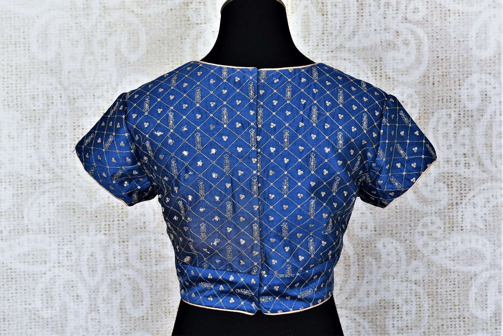 Shop Solid Blue Silk Designer Saree Blouse with Dori Ties, Deep ''U'' Back  and Short Sleeve Online in USA – Pure Elegance