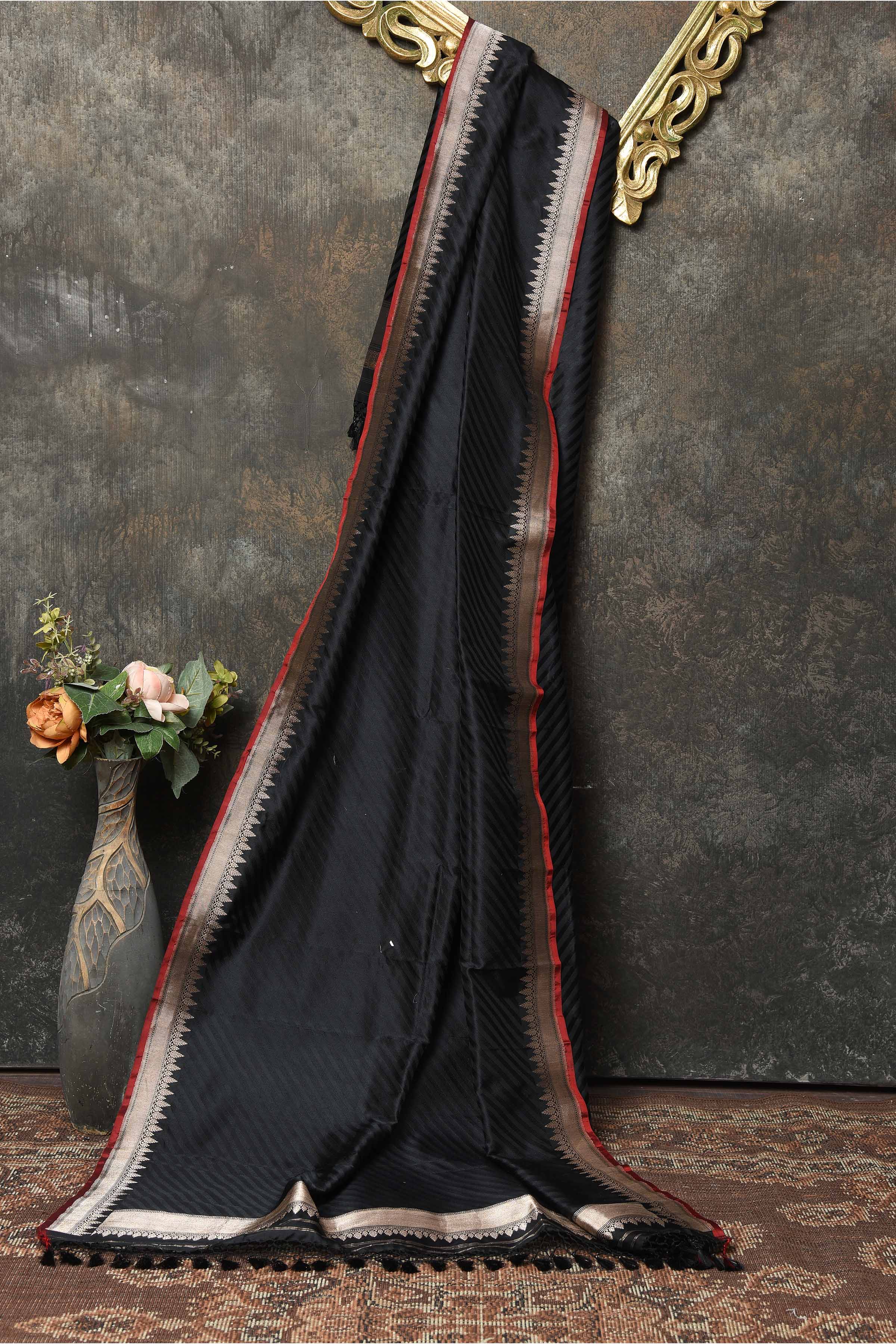 Buy beautiful black Banarasi dupatta online in USA. Add a perfect festive touch to your Indian suits with exquisite Banarasi dupattas, phulkari dupattas, embroidered dupatta, bandhej dupatta, printed dupatta from Pure Elegance Indian saree store in USA.-full view