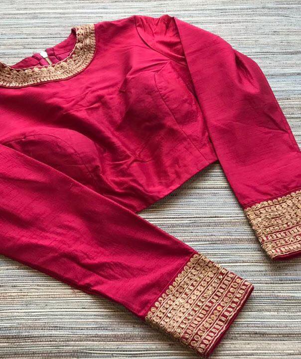 Buy red embroidered silk designer sari blouse with full sleeves online from Pure Elegance. Visit our website or store in USA for more such exquisite designer sari blouses.-Front