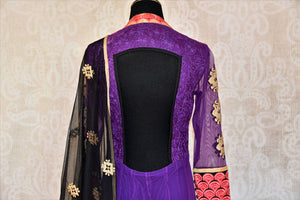 Buy purple embroidered Anarkali suit with churidaar online in USA and dupatta from Pure Elegance. Choose from a range of exclusive Indian designer suits, wedding dresses, Anarkali suits in beautiful styles and designs from our Indian fashion store in USA and flaunt your tasteful sartorial choices on special occasions.-back