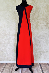 Buy red and navy blue sleeveless georgette maxi dress online in USA. Shop the latest Indian women clothing and designer dresses for weddings and special occasions from Pure Elegance Indian clothing store in USA.-full view