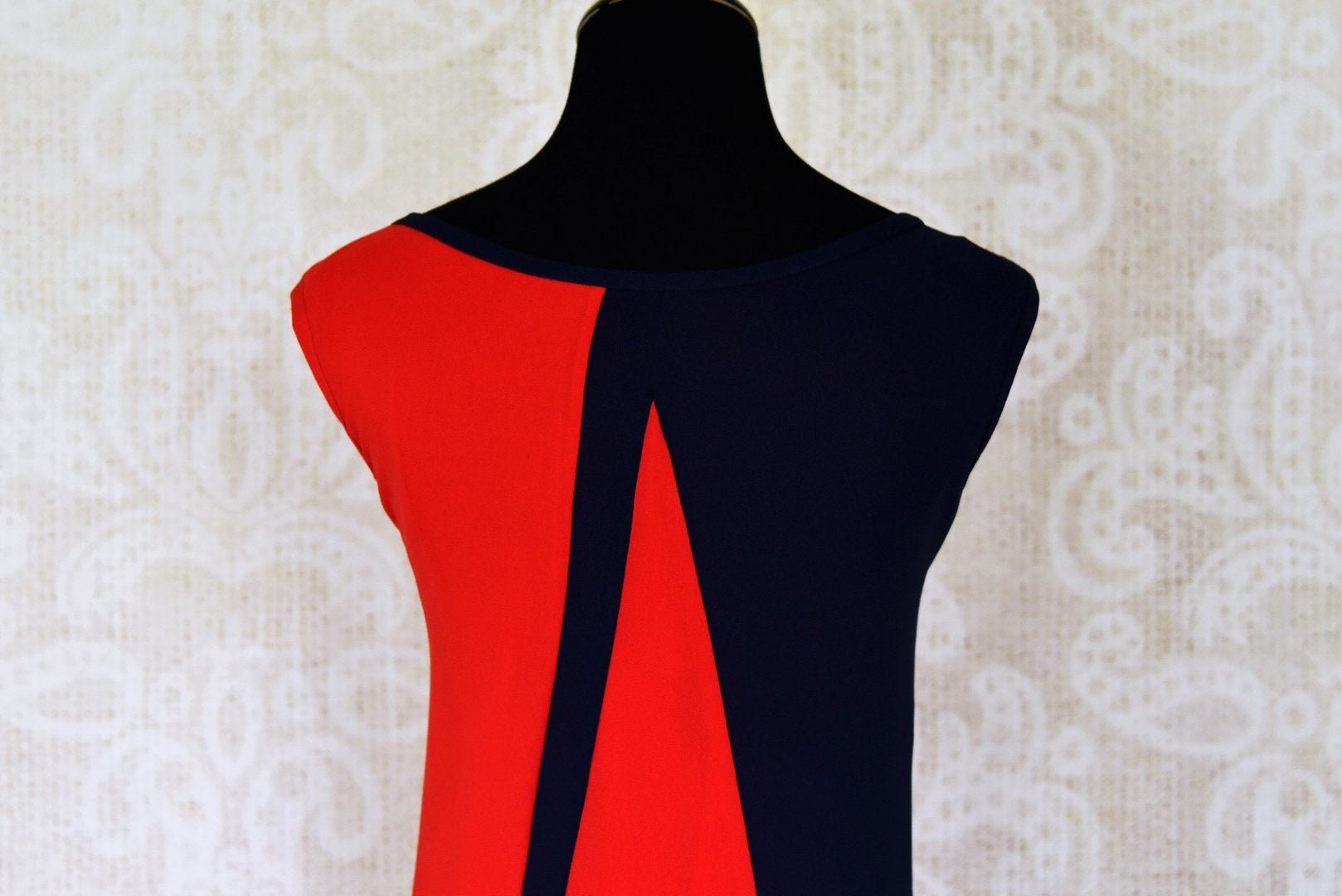 Buy red and navy blue sleeveless georgette maxi dress online in USA. Shop the latest Indian women clothing and designer dresses for weddings and special occasions from Pure Elegance Indian clothing store in USA.-back