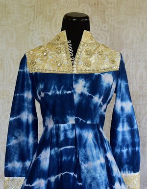 500991-suit-long-sleeve-tie-dye-blue-yoke-button-gold-embroidery-dhoti-top-view