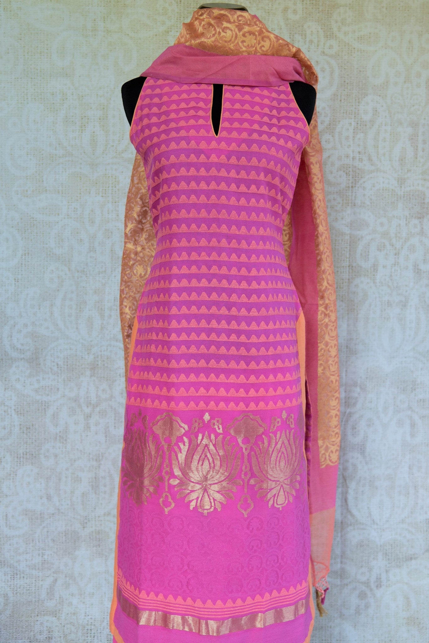 501011-suit-sleeveless-pink-geometric-pattern-golden-lotus-scarf-top-view