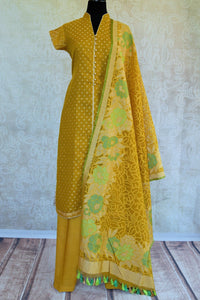 501012-suit-short-sleeve-tan-printed-pants-floral-design-scarf