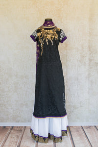 501076-suit-short-sleeve-black-purple-white-gold-silver-embroidery-scarf
