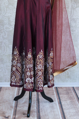 501085-suit-sleeveless-maroon-gold-embroidery-scarf-skirt-view