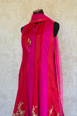 501089-suit-sleeveless-red-fuchsia-striped-suit-elegant-gold-embroidery-scarf-alternate-view