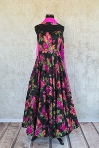 501092-magenta-coral-floral-print-black-suit-elegant-beadwork-soft-flowing-skirt-scarf-alternate-front