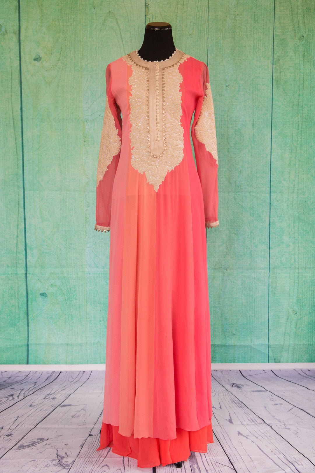501099-suit-long-sleeve-pink-coral-pearl-collar-lace-embroidery