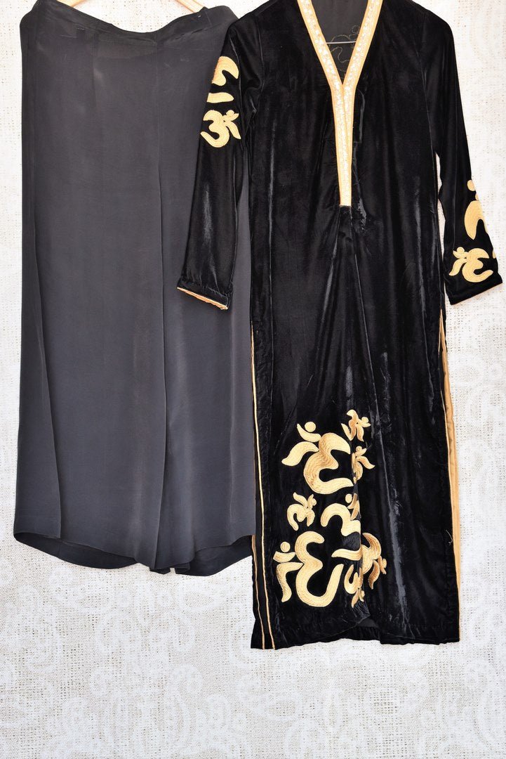 Buy black velvet kurta with silk palazzo online in USA. Exquisite collection of Indian formal dresses at Pure Elegance online store in USA for women. Shop online.-full view