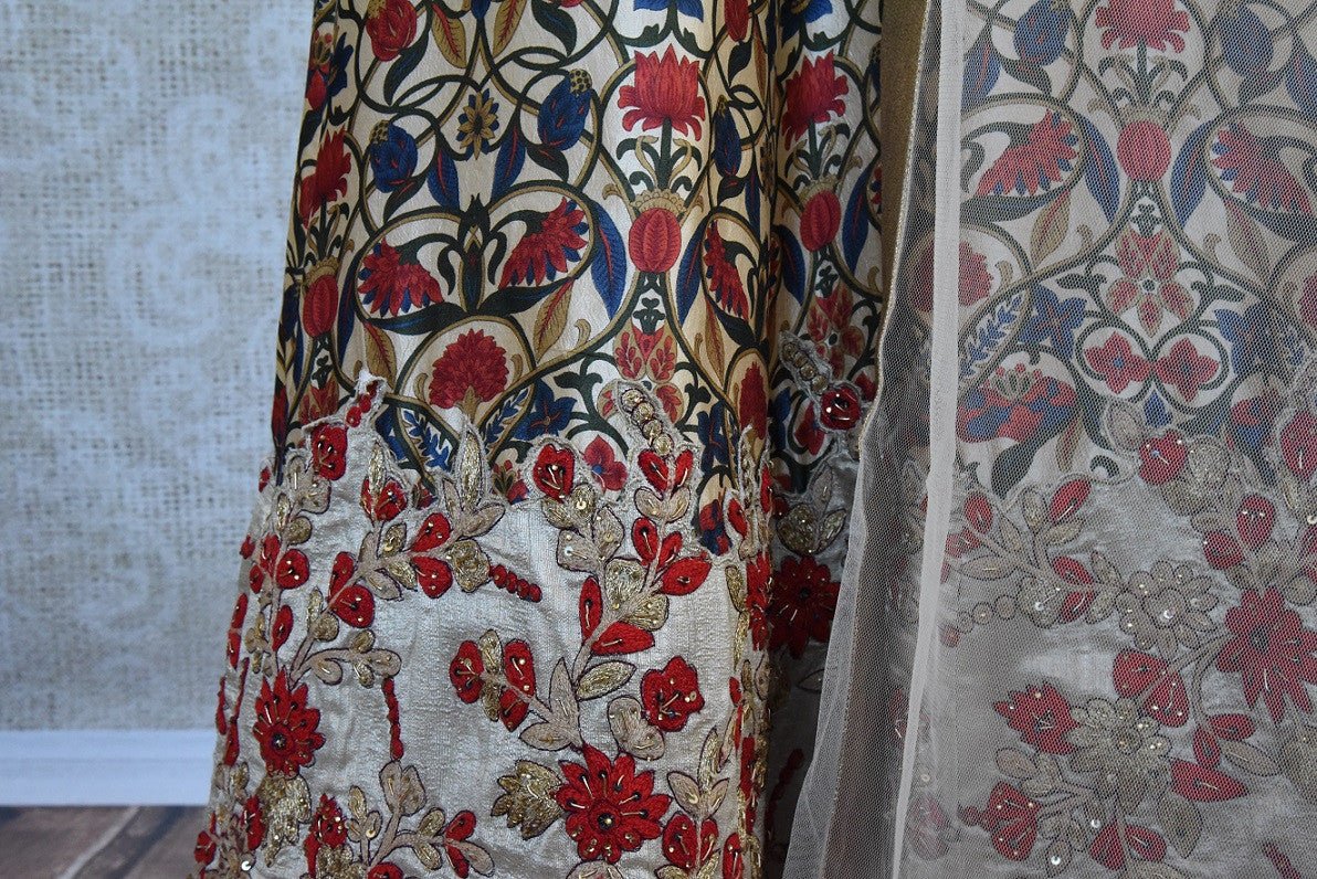 501288 Printed Silk Floor Length Anarkali Gown With Zandari