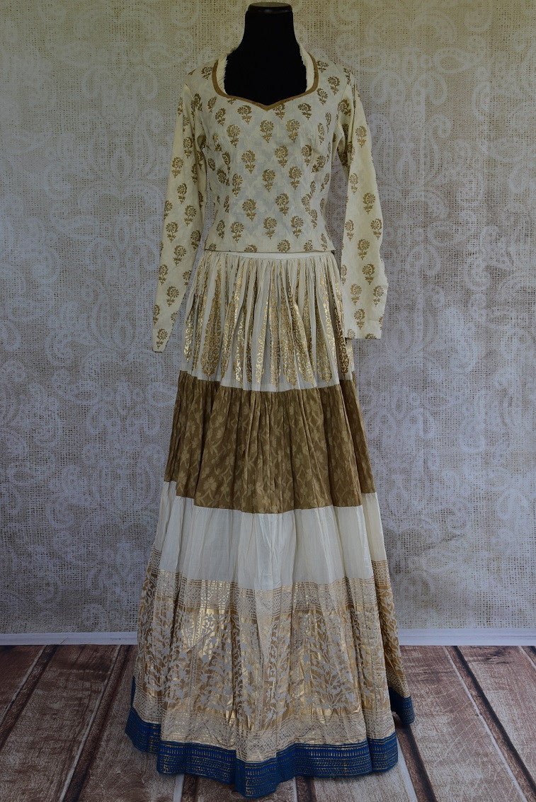 501331, Shop this ethnic Indian cotton khari print skirt and blouse available online or from our Pure Elegance store near NYC. It is perfect for any engagement, reception, wedding. Front View.