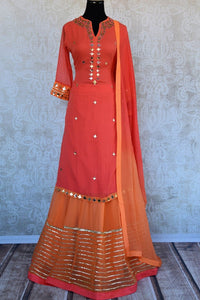 Designer georgette skirt suit with gota patti and leather work. Perfect casual party wear in Indian events.-Full view